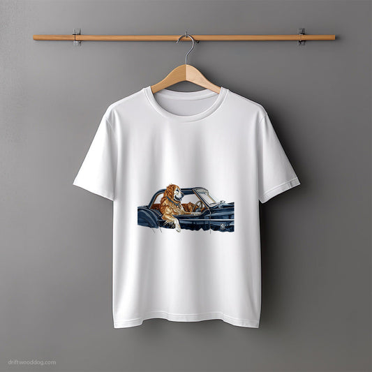 Golden Retriever Cruising in a Retro Convertible T-Shirt – Unisex Tee for Dog Lovers