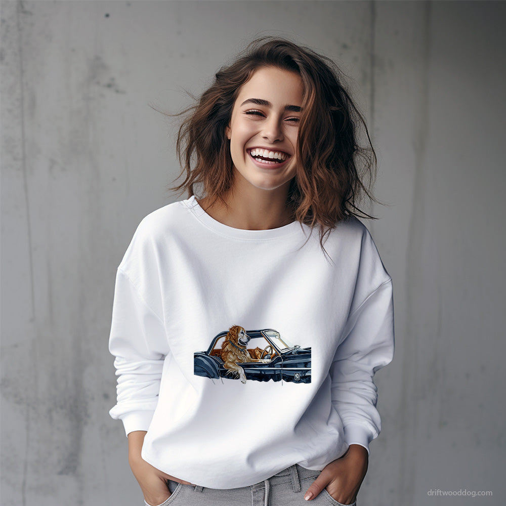 Golden Retriever Cruising in a Retro Convertible Sweatshirt – Custom Dog Sweatshirt for Women