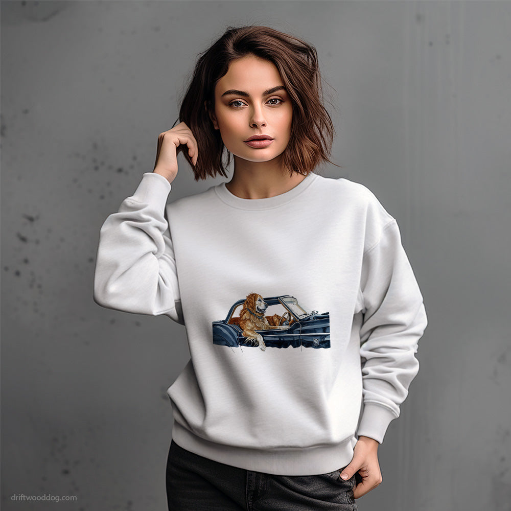 Golden Retriever Cruising in a Retro Convertible Sweatshirt – Dog-Themed Gifts for Dog Lovers