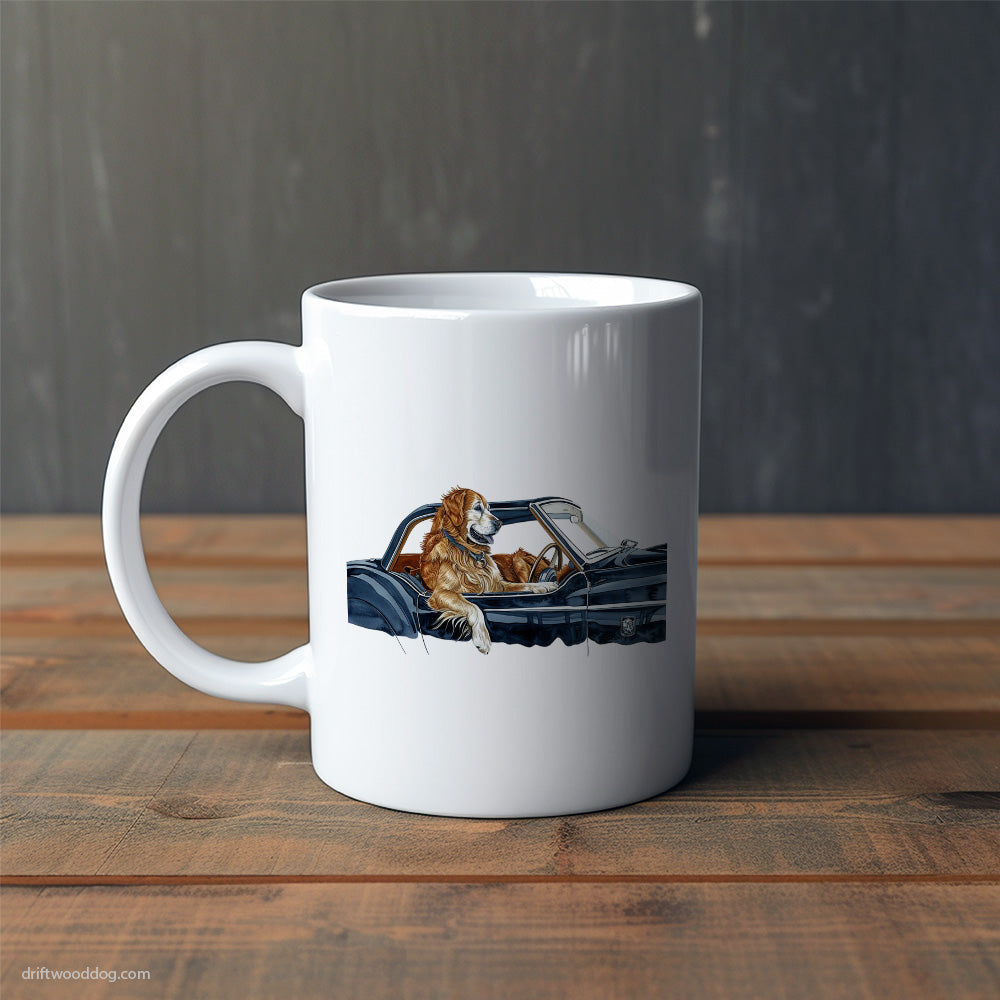 Golden Retriever Cruising in a Retro Convertible Mug – Cute Dog-Themed Mugs | Perfect Gifts for Dog Lovers