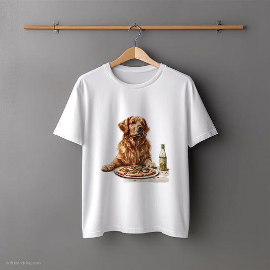 Golden Retriever Begging for a Slice of Pizza T-Shirt – Unisex Tee for Dog Lovers