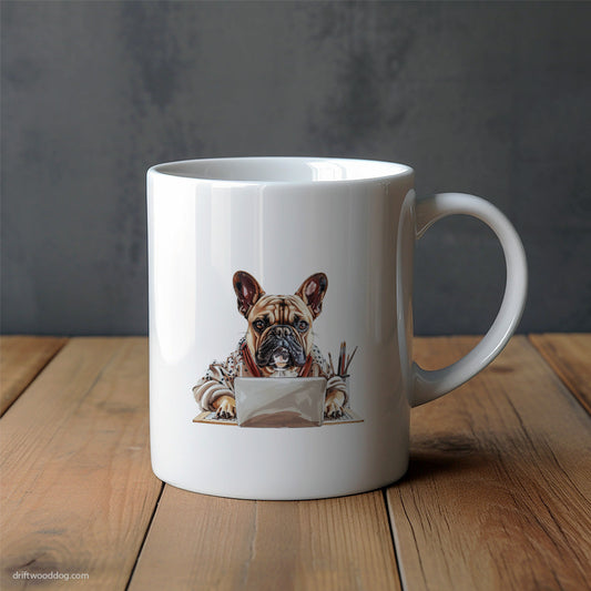 French Bulldog Sending Emails on a Computer Mug – Unique Dog Cups | Dog-Themed Mugs