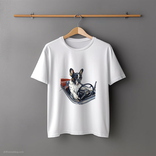 French Bulldog Taking a Spin in a Classic Car T-Shirt – Unisex Tee for Dog Lovers