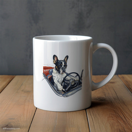 French Bulldog Taking a Spin in a Classic Car Mug – Unique Dog Cups | Dog-Themed Mugs