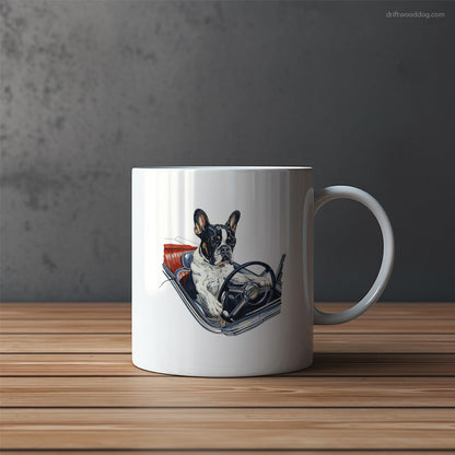 French Bulldog Taking a Spin in a Classic Car Mug – Funny Dog Coffee Mugs | Quirky Canine Drinkware