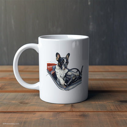 French Bulldog Taking a Spin in a Classic Car Mug – Cute Dog-Themed Mugs | Perfect Gifts for Dog Lovers