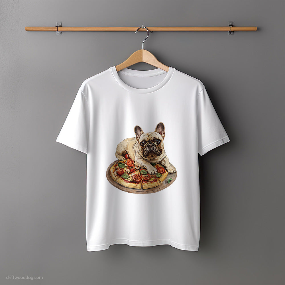 French Bulldog Guarding a Pizza T-Shirt – Unisex Tee for Dog Lovers