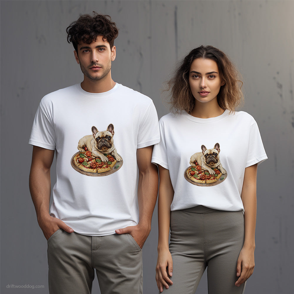 French Bulldog Guarding a Pizza T-Shirt – Unisex T-Shirt for Dog Lovers 