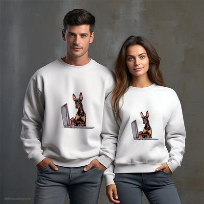 Dobermann on a Laptop Sweatshirt – Unisex Sweatshirt for Dog Owners