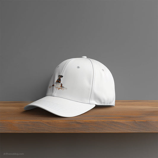 Dobermann Designing Logos on a Laptop Hat – Unisex Hat for Dog Owners