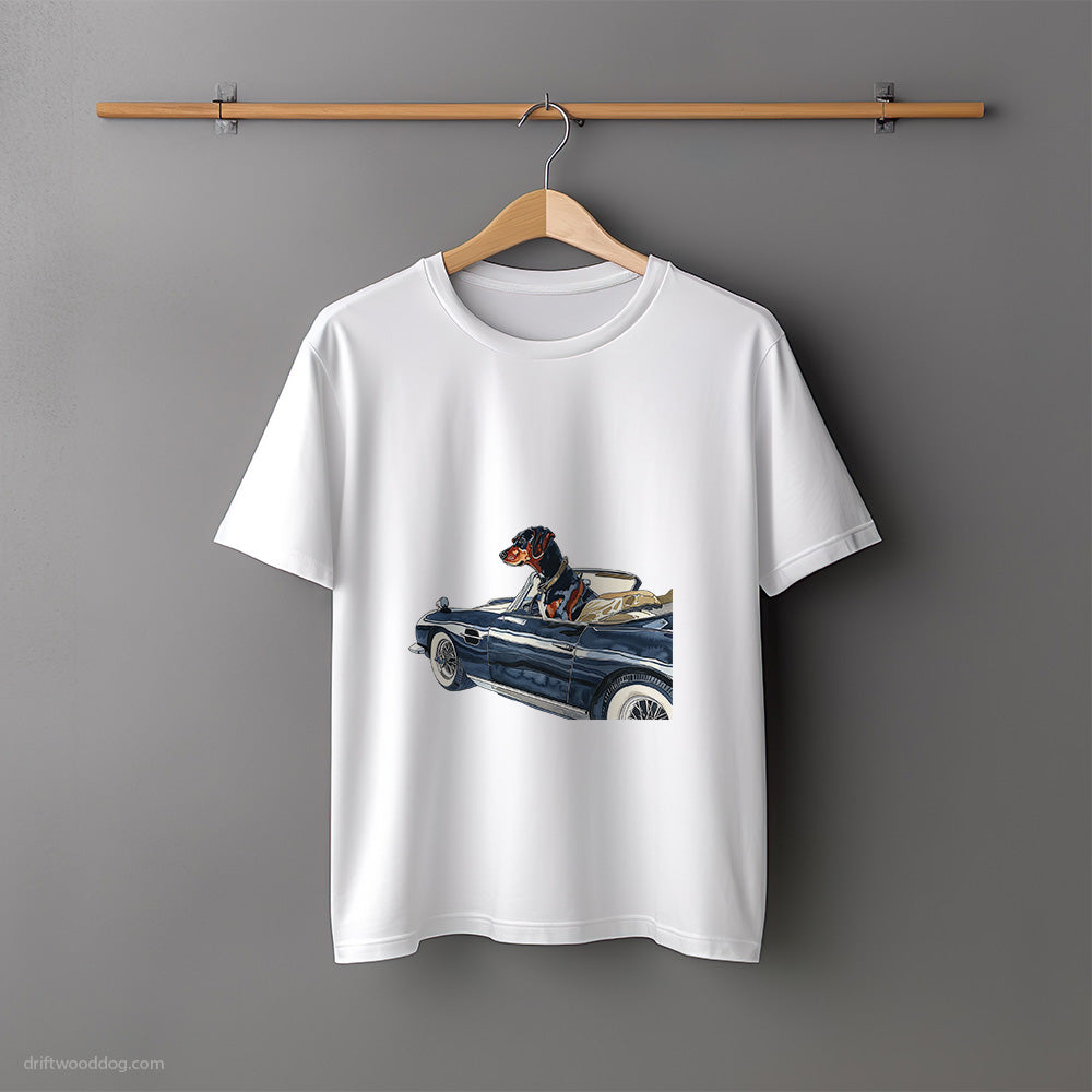 Dobermann Riding in a Sporty Convertible T-Shirt – Unisex Tee for Dog Lovers