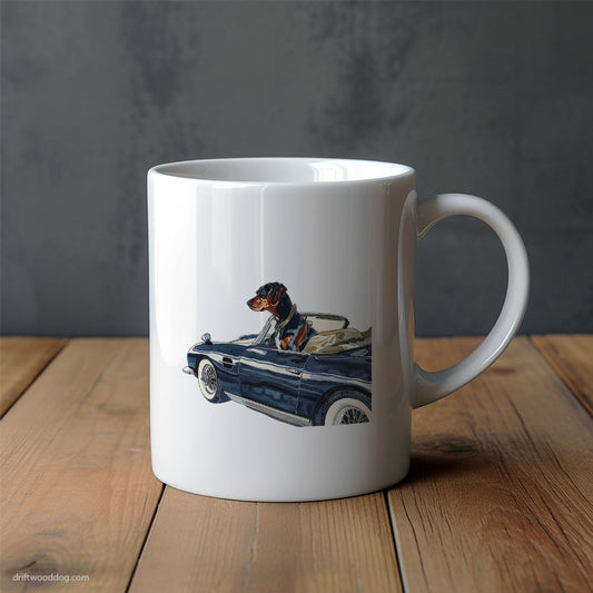 Dobermann Riding in a Sporty Convertible Mug – Unique Dog Cups | Dog-Themed Mugs