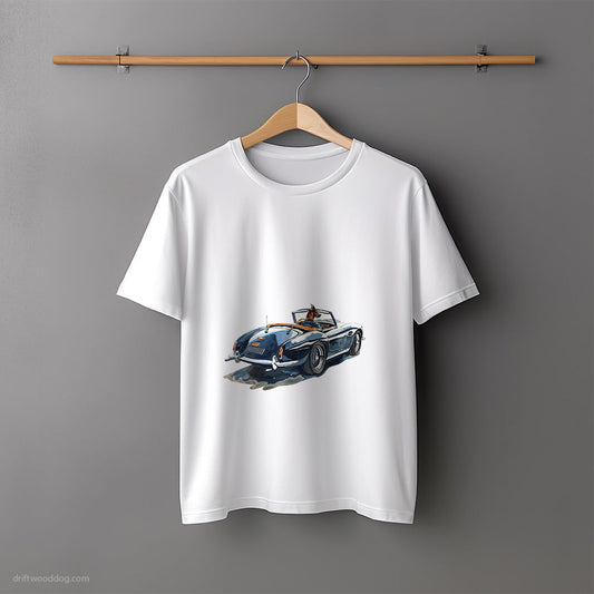 Dobermann Driving a Vintage Sports Car T-Shirt – Unisex Tee for Dog Lovers