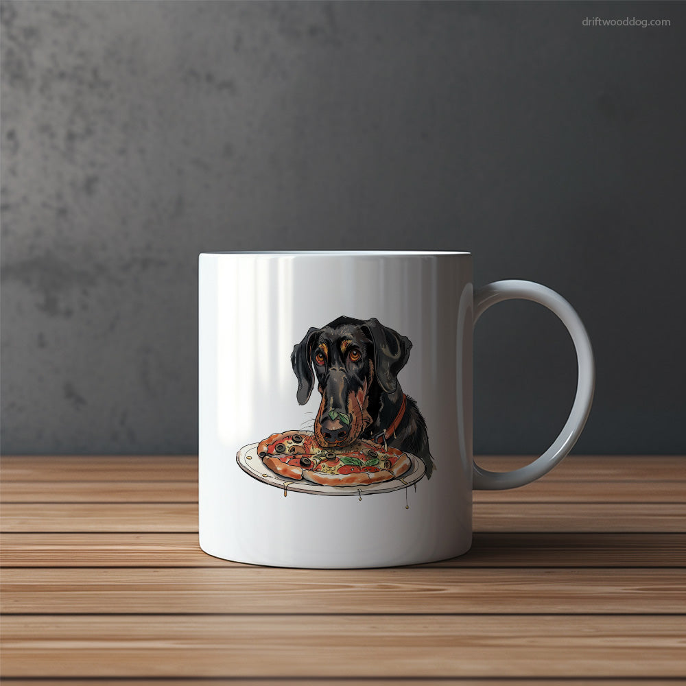 Dobermann Staring at a Pizza Mug – Funny Dog Coffee Mugs | Quirky Canine Drinkware