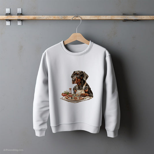 Dobermann Preparing Toppings for Pizza Sweatshirt – Unisex Sweatshirt for Dog Lovers