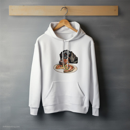 Dobermann Looking at a Pizza with Hunger Hoodie – Unisex Hoodie for Dog Lovers