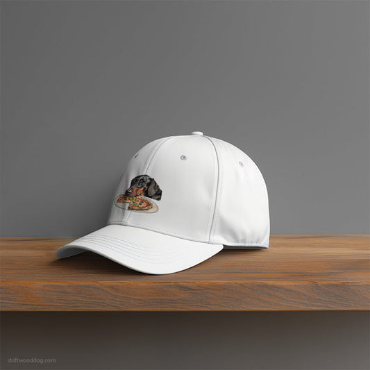 Dobermann Looking at a Pizza with Hunger Hat – Unisex Hat for Dog Owners