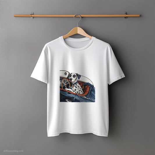 Dalmatian Driving a Vintage Sports Car T-Shirt – Unisex Tee for Dog Lovers