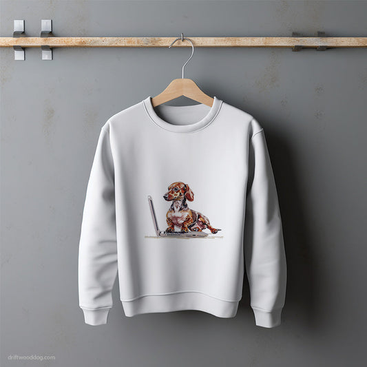 Dachshund Working on a Computer Sweatshirt – Unisex Sweatshirt for Dog Lovers