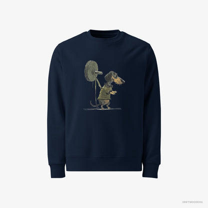 Dachshund Sweatshirt – Men Navy Sweatshirt Classic – Powerlifting at the Gym (on White Background)