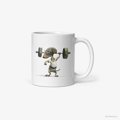 Dachshund Deadlifting in a Gym White Mug