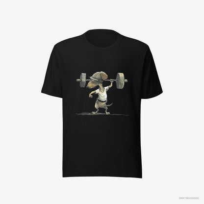 Dachshund Deadlifting in a Gym Black T-Shirt