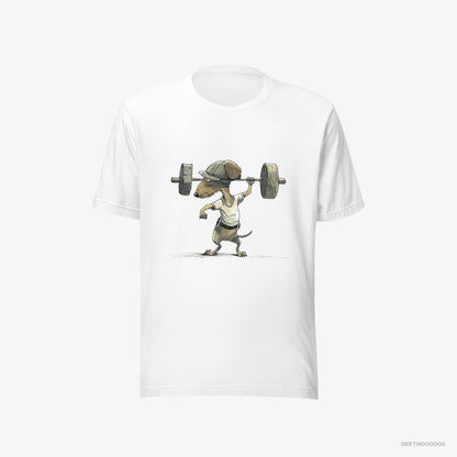 Dachshund Deadlifting in a Gym White T-Shirt