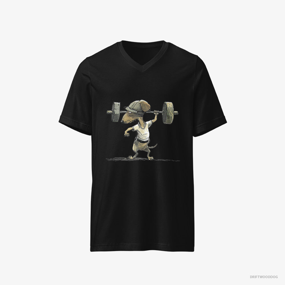 Dachshund Deadlifting in a Gym – Men's T-Shirt Black V-Neck – V-Neck