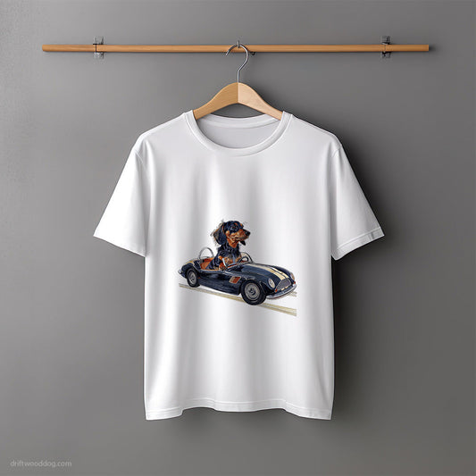 Dachshund in a Retro Sports Car T-Shirt – Unisex Tee for Dog Lovers