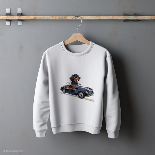 Dachshund in a Retro Sports Car Sweatshirt – Unisex Sweatshirt for Dog Lovers