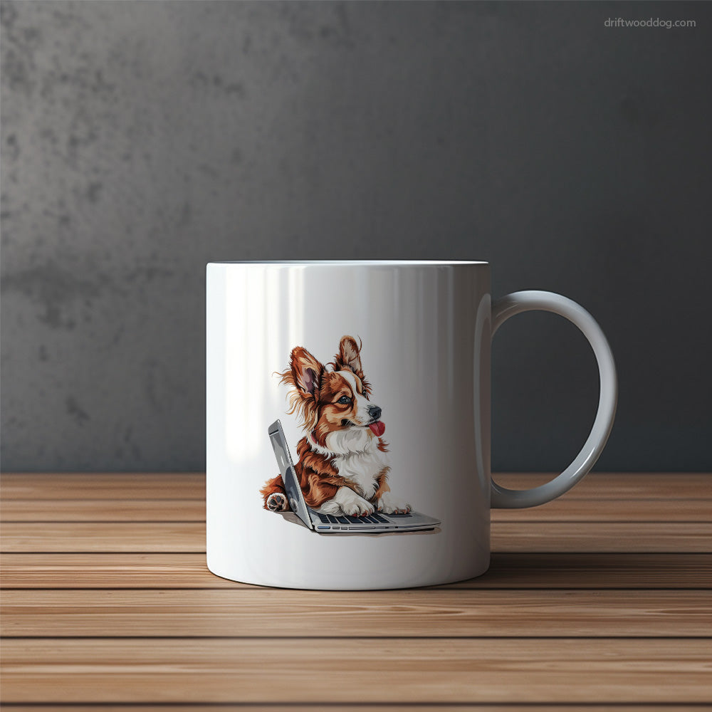 Corgi Surfing the Web on a Computer Mug – Funny Dog Coffee Mugs | Quirky Canine Drinkware