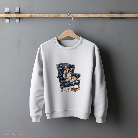 Corgi Trying to Knit in a Chair Sweatshirt – Unisex Sweatshirt for Dog Lovers