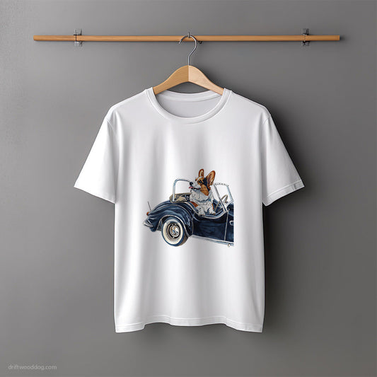 Corgi Cruising in a Vintage Car T-Shirt – Unisex Tee for Dog Lovers