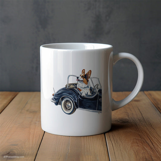 Corgi Cruising in a Vintage Car Mug – Unique Dog Cups | Dog-Themed Mugs