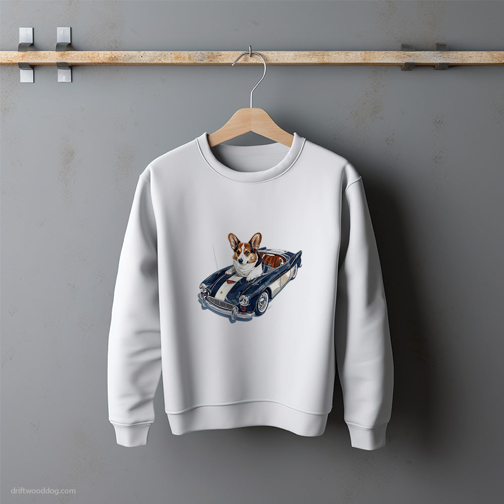 Corgi Driving a Classic Car Sweatshirt – Unisex Sweatshirt for Dog Lovers