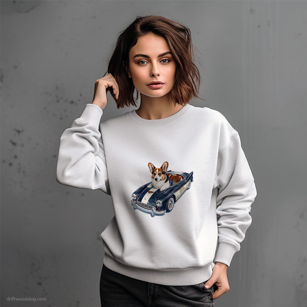 Corgi Driving a Classic Car Sweatshirt – Dog-Themed Gifts for Dog Lovers