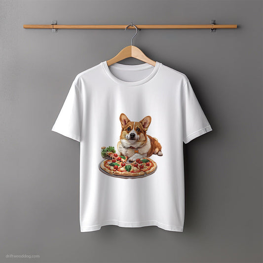 Corgi Waiting Patiently for Pizza T-Shirt – Unisex Tee for Dog Lovers