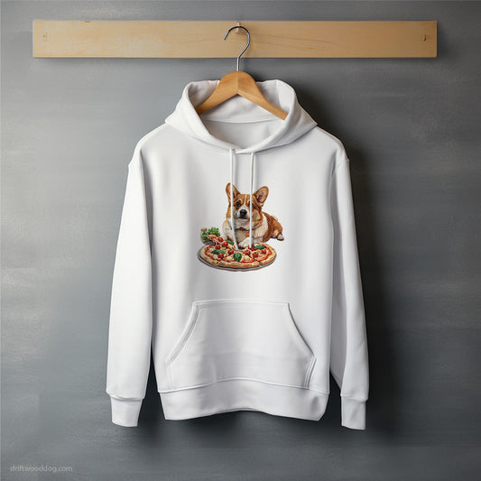 Corgi Waiting Patiently for Pizza Hoodie – Unisex Hoodie for Dog Lovers