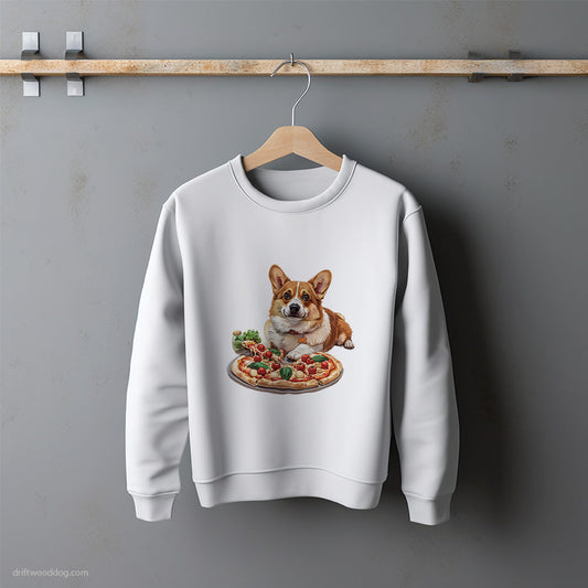 Corgi Waiting Patiently for Pizza Sweatshirt – Unisex Sweatshirt for Dog Lovers