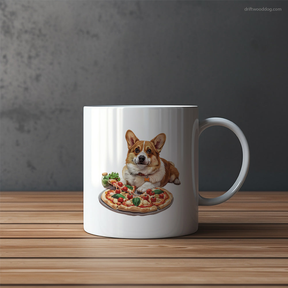 Corgi Waiting Patiently for Pizza Mug – Funny Dog Coffee Mugs | Quirky Canine Drinkware