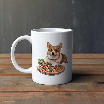 Corgi Waiting Patiently for Pizza Mug – Cute Dog-Themed Mugs | Perfect Gifts for Dog Lovers