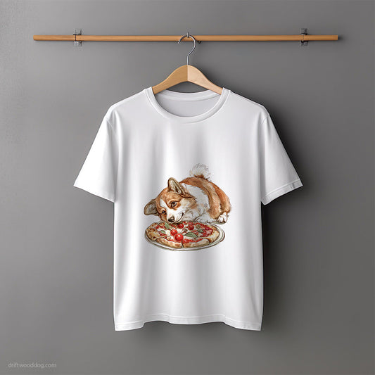 Corgi Dreaming of Pizza T-Shirt – Unisex Tee for Dog Lovers