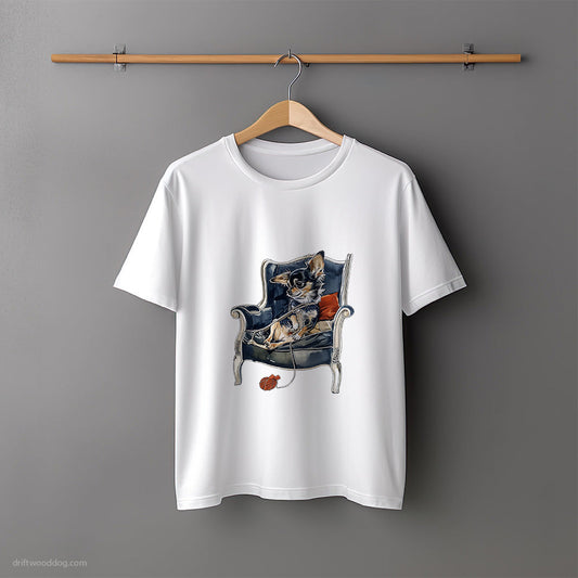 Chihuahua Sitting Elegantly in a Chair T-Shirt – Unisex Tee for Dog Lovers