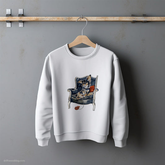 Chihuahua Sitting Elegantly in a Chair Sweatshirt – Unisex Sweatshirt for Dog Lovers