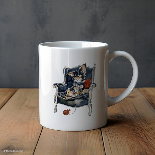 Chihuahua Sitting Elegantly in a Chair Mug – Unique Dog Cups | Dog-Themed Mugs