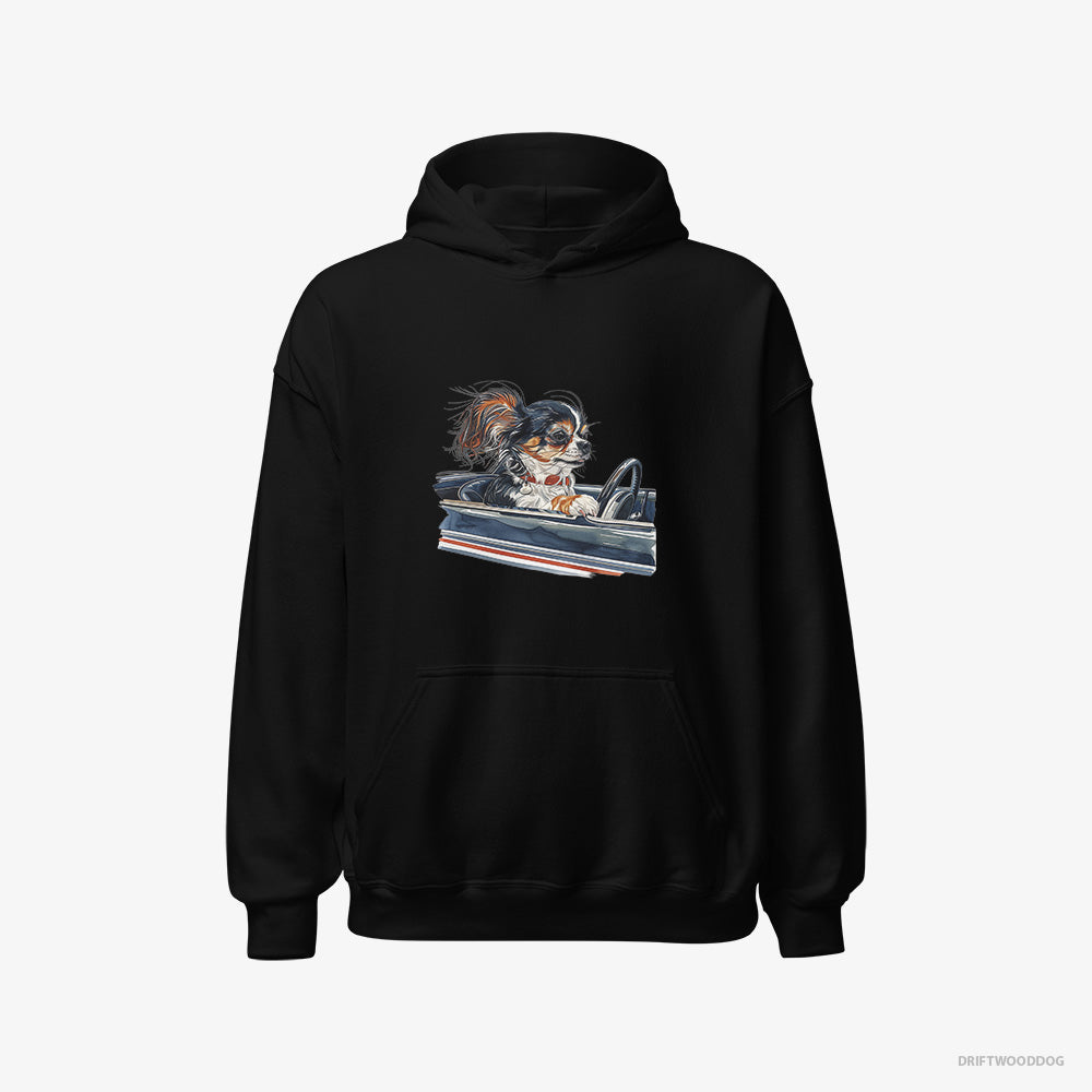 Chihuahua Hoodie – Men Black Hoodie Classic – in a Classic Muscle Car (on White Background)