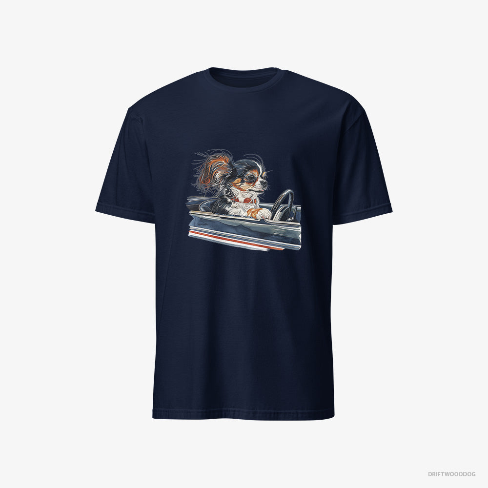 Chihuahua T-Shirt – Men Navy T-Shirt Classic – in a Classic Muscle Car (on White Background)