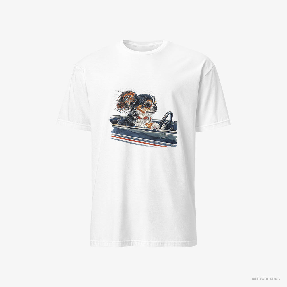 Chihuahua T-Shirt – Men White T-Shirt Classic – in a Classic Muscle Car (on White Background)