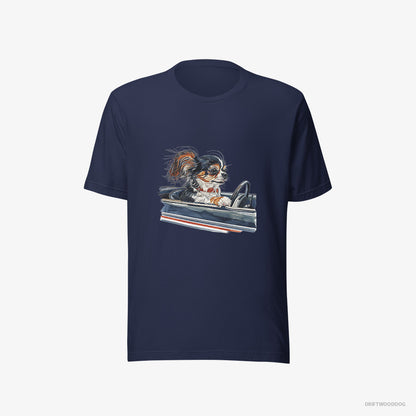 Chihuahua T-Shirt – Men Navy T-Shirt Eco-Friendly – in a Classic Muscle Car (on White Background)