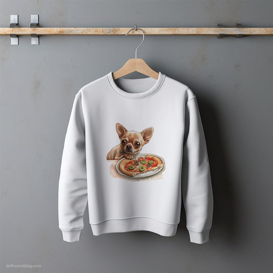 Chihuahua Stealing a Slice of Pizza Sweatshirt – Unisex Sweatshirt for Dog Lovers